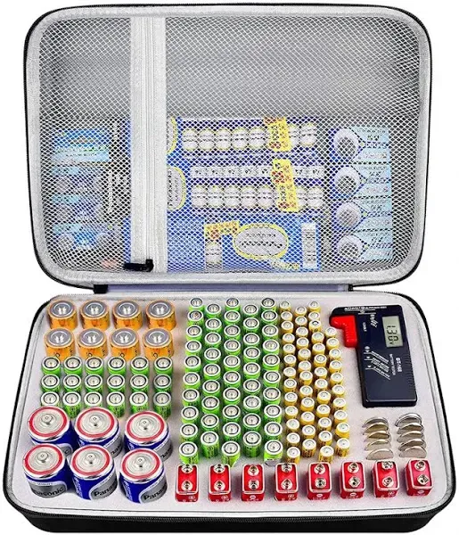 PAIYULE Battery Organizer Storage Case with Tester, Battery Box Holder Garage Container Bag Fits for AA AAA AAAA 9V C D Lithium 3V(Not Includes Batteries)