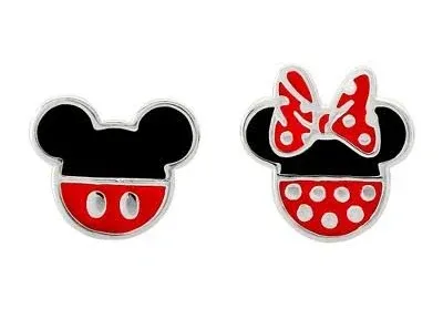 Disney Mickey Mouse and Minnie Mouse Mismatched Stud Earrings Silver Plated O...