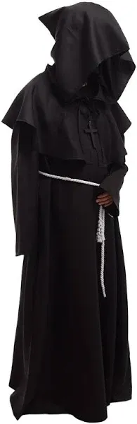 BLESSUME Friar Medieval Hooded Robe Monk Renaissance Priest Robe Halloween Cosplay Costume