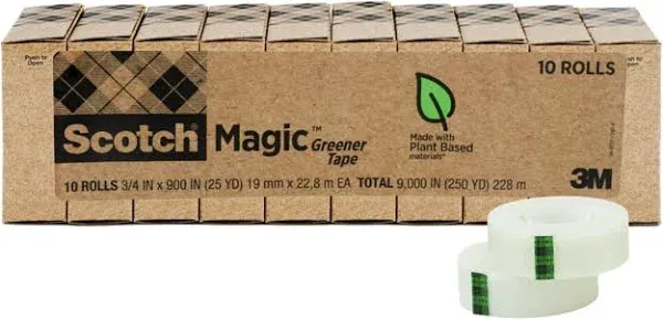 Scotch Magic 812 Greener Invisible Tape, 0.75&#034; x 900&#034;, Pack Of 10 Rolls