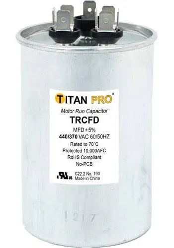 TRCFD405, Titan Pro Run Capacitor, Round 40+5 Mfd, replaces 12178, 12286