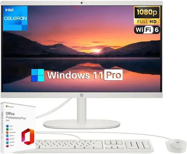 HP All-in-One Desktop Computer PC - 21.5" FHD Display, Intel Celeron J4025, 16GB RAM, 1TB SSD, Intel UHD Graphics 600, Webcam, WiFi 6, Windows 11 Pro, with Microsoft Office Lifetime License