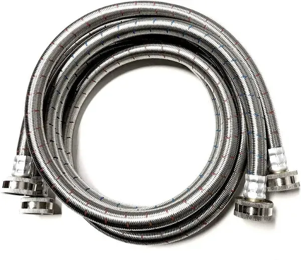 2-Pack Commercial Grade Premium Stainless Steel Washing Machine Hoses 1/2" ID No-Lead Burst Proof Red and Blue Lined Water Inlet Supply Lines