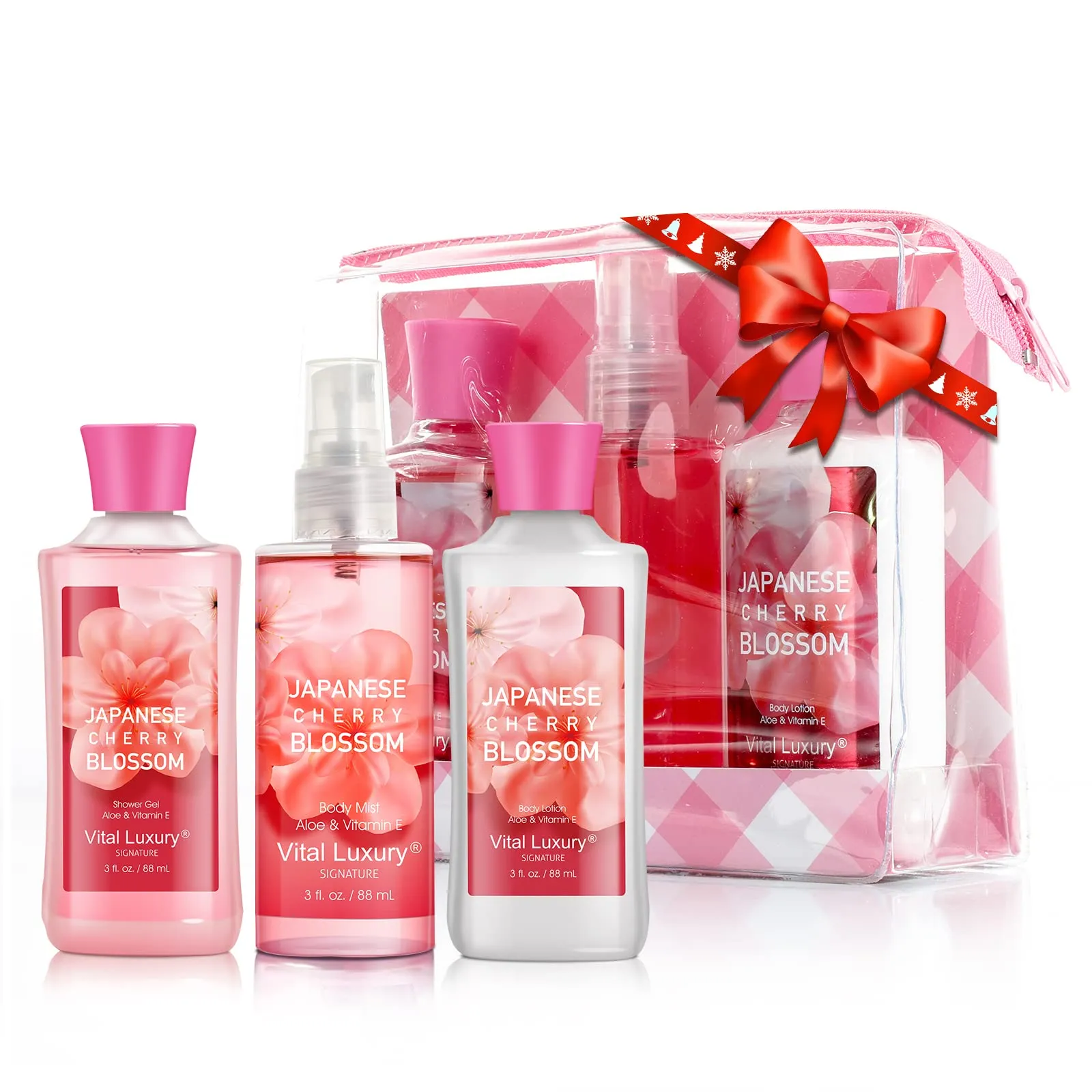 Vital Luxury Bath and Body Care Gift and Travel Set,Japanese Cherry Blossom Scent,with Body Lotion,Shower Gel and Body Mist