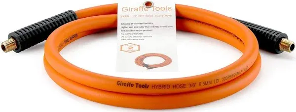 Giraffe Tools Hybrid Lead-In Air Hose, 3/8 inch x 6 ft, 1/4 in. MNPT Fittings, 300 psi Heavy Duty, Lightweight Air Compressor Hose Short