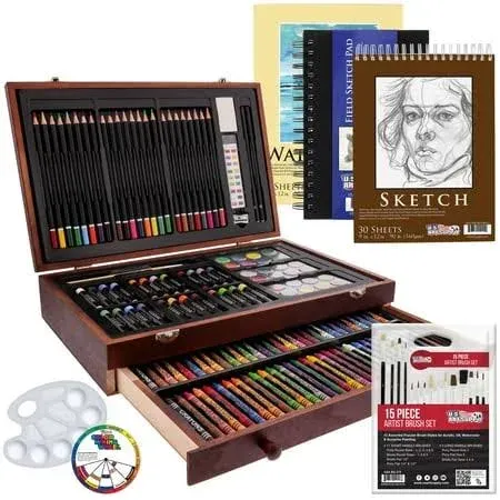 U.S. Art Supply 162-Piece Deluxe Mega Wood Box Art Painting and Drawing Set -...