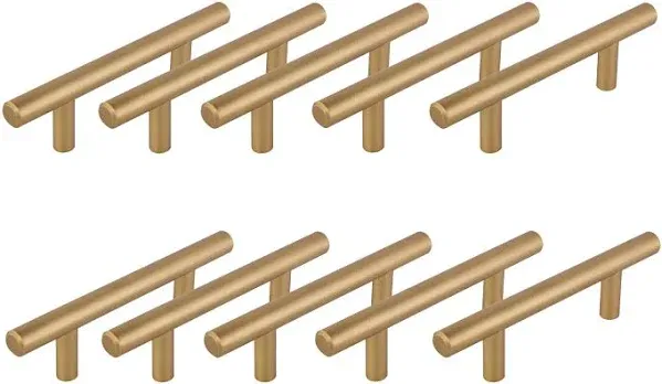 Design House Solid 5-Inch Satin Gold Cabinet Pulls, 10-Pack, 3-Inch (76 mm) Center-to-Center, Modern Kitchen Handles, 206557