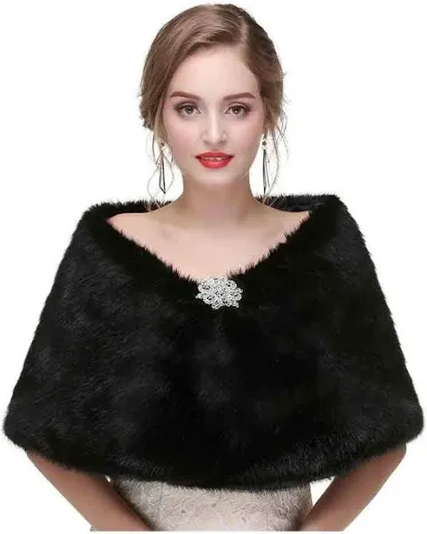 Olbye Yfe Women's Faux Fur Shawls Wraps Wedding Sleeveless Fur Wrap Shawl For Women 1920s Fur Stole Capelet