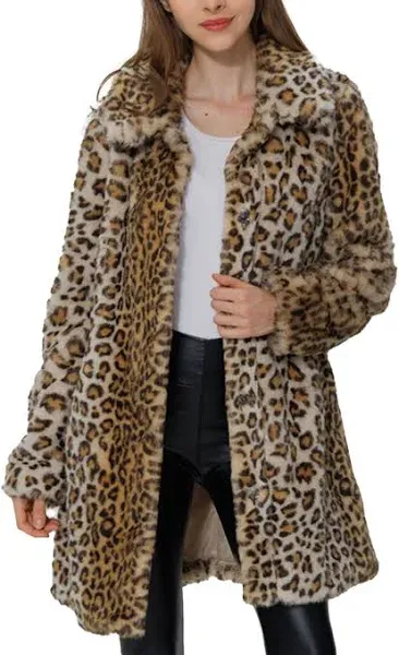 Bellivera Women's Leopard Print Faux Fur Jacket Coat