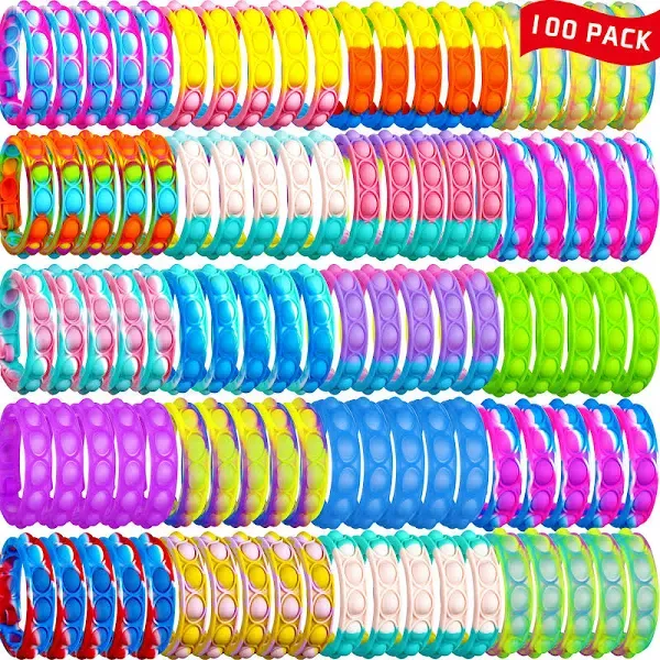 DOPWQAA 100PCS Pop Fidget Bulk Bracelets Toys, Fidget Popper Bracelet Pack, Durable and Adjustable