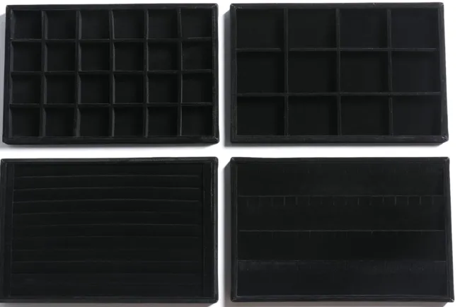 Frebeauty Stackable Velvet Jewelry Organizer Trays For Drawers, Set Of 4, Black