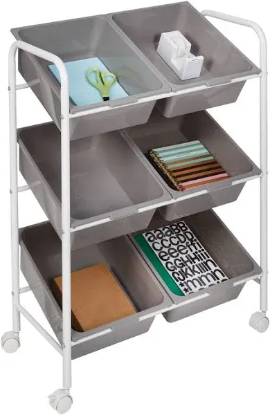 6-Bin Rolling Storage or Craft Cart, Grey/White