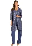 R&M Richards Womens Plus Size Scallop Lace Duster Pant Set