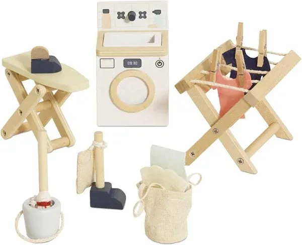 Le Toy Van Wooden Dolls House Laundry Room Accessories Set