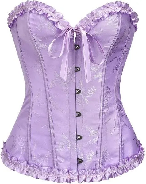 AR Women's Floral Lace Up Boned Overbust Corset Bustier Lingerie Bodyshaper Top