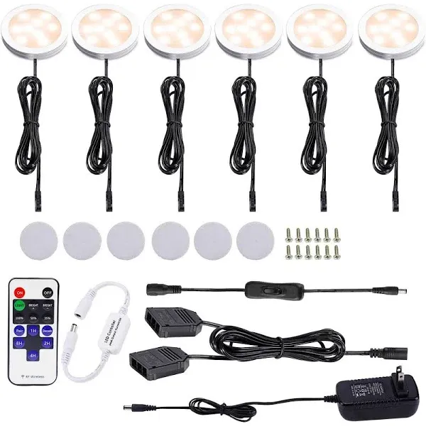 AIBOO 12V LED Under Cabinet Lights Kit 6 Pack Black Cord Aluminum Puck Lamps ...