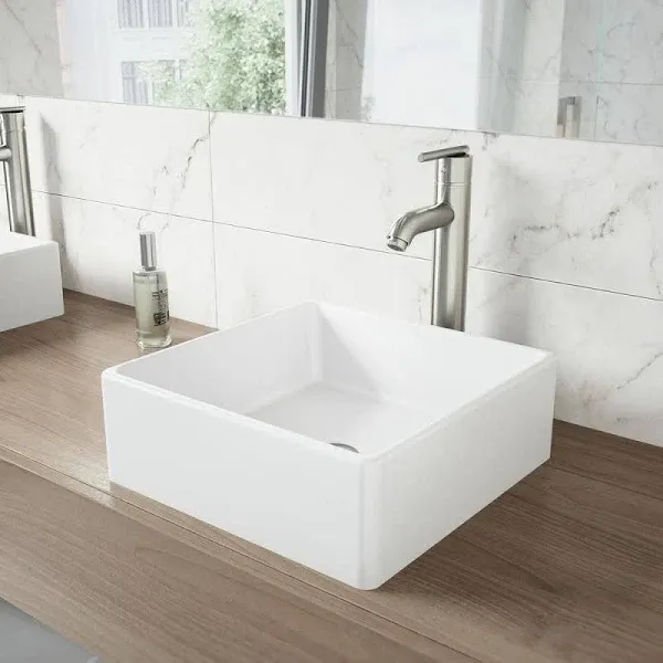 Vigo VG04001 White Bavaro 14-1/2&#034; Matte Stone Bathroom Vessel Sink