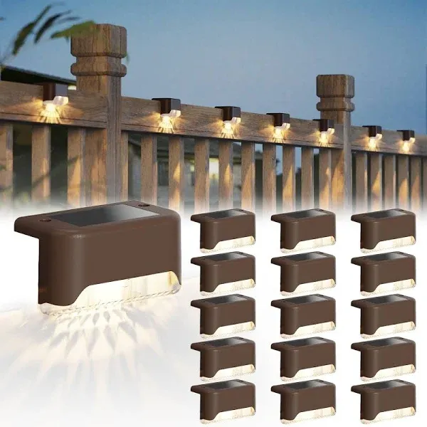 JACKYLED Solar Deck Lights 16 Pack Solar Fence Light Solar Outdoor Step Light IP65 Waterproof LED Solar Light for Deck Fence Railing