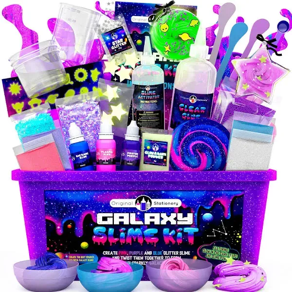 Galaxy Slime Kit, Slime Set with Glow in The Dark Stickers, Dark Powder to Ma...