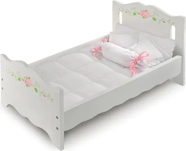 Badger Basket Doll Bed with Canopy and Bedding for Dolls up to 20 inches - White Rose