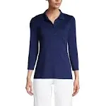 Lands' End Women's Petite 3/4 Sleeve Supima Cotton Polo Shirt - Medium - Deep Sea Navy