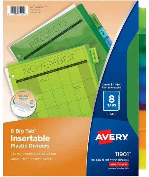 Avery 11901 Big Tab Insertable Plastic Dividers