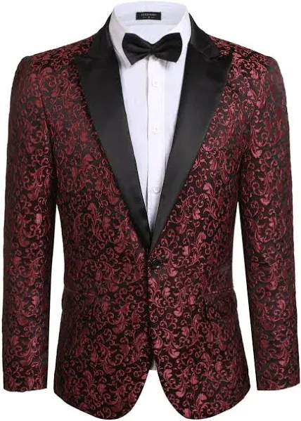 COOFANDY Men's Paisley Floral Tuxedo Jacket