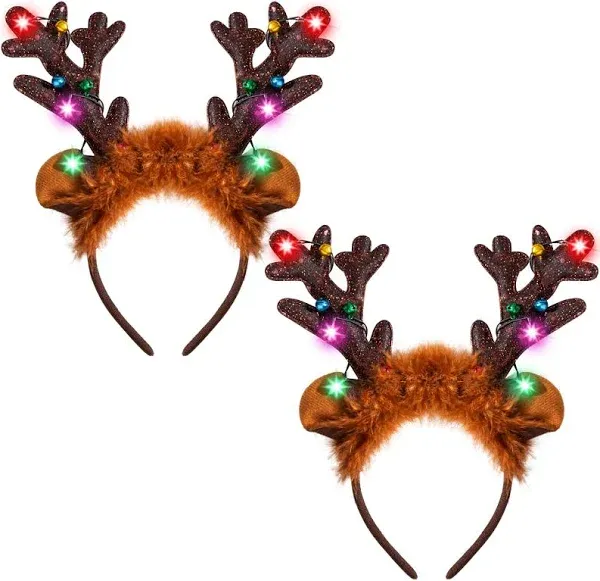 2 Piece Light-Up Reindeer Headbands