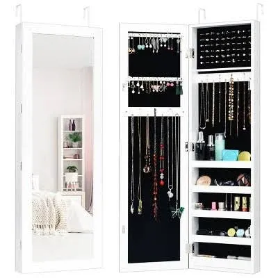 Costway Wall Door Mounted Mirrored Jewelry Cabinet