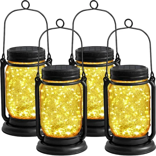 Mlambert 4 Pack Solar Hanging Lantern with Stakes, Outdoor Waterproof Solar Maso