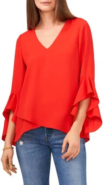 Vince Camuto Womens Chiffon V-Neck Blouse