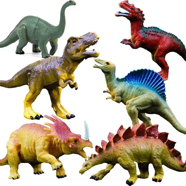 OuMuaMua Dinosaur Toys, Plastic Dinosaur Figure Set, Ideal Education Toys for Kids and Toddler, Small Toy for Party Game Gift, 6 to 7 Inch Large Size, 6 Pack