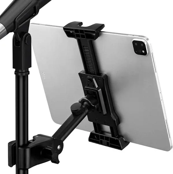 LEKATO Tablet Holder for Mic Stand, Adjustable Microphone Music Stand Phone Holder Mount, Compatible with iPad, iPhone, All 4.7-13.5 Inches Tablets & Smartphones