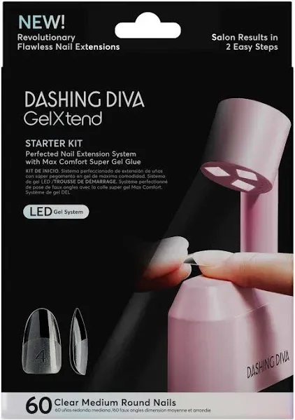 Dashing Diva GelXtend Starter Kit - Clear, Medium Round - Press On Nails with LED Lamp - Lasts Up to 14 Days - Clear, Customizable Gel Nails - No-Soak, Easy Removal - Gel Nail Tips