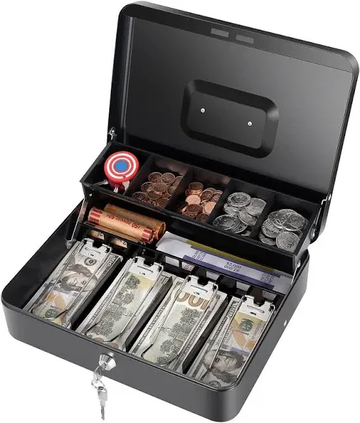 Cash Box with Money Tray and Key Lock, Money Box Safe Locking, Money Saving L...