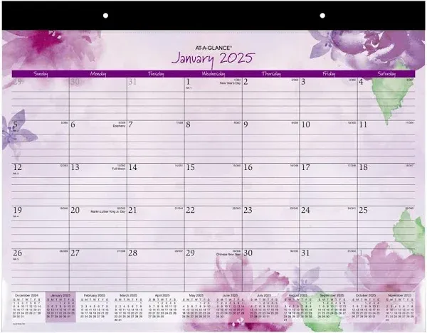 2025 AT-A-GLANCE® Beautiful Day Monthly Desk Pad Calendar, 21-3/4" x 17", Floral, January 2025 To December 2025, SK38-70