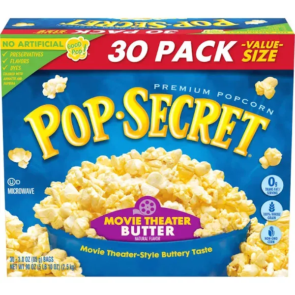 Pop Secret Microwave Popcorn, Movie Theater Butter Flavor, 3 Oz Sharing Bags, 18