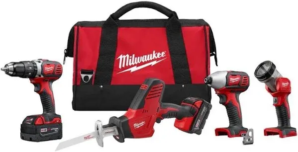 Milwaukee M18 Cordless 4-Tool Combo Kit (2695-24) w/ 2 Batteries, Charger &amp; Bag