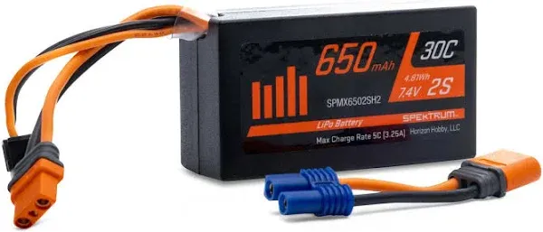 SPMX6502SH2 7.4V 650MAH 2S 30C LIPO BATTERY: IC2