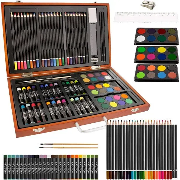 82-Piece Deluxe Artist Studio Creativity Set Wood Box Case - Art Painting, Sketc