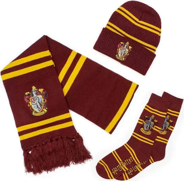 Culture Fly Harry Potter Gryffindor Scarf Beanie Socks Premium Knit 3pc Bundle