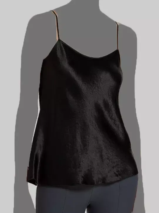 $195 Vince. Women&#039;s Black Satin Adjustable Relaxed Fit Camisole Top Size S