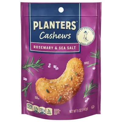 PLANTERS Cashews Rosemary & Sea Salt, Party Snacks, 6- 5 Oz Bag