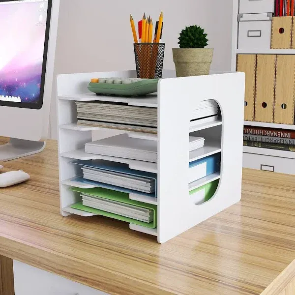 Natwind Office Paper Organizer for Desk Desktop File 5-Tier, White 