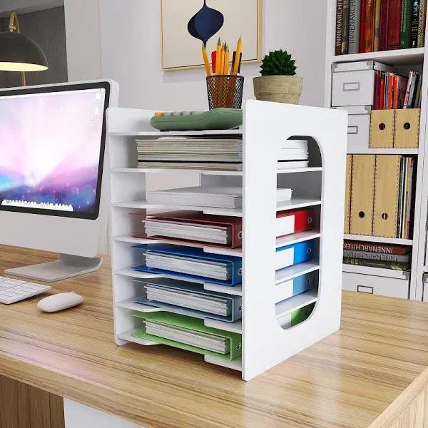 7 Tiers Paper Organizer for Desk Desktop White File Holder Office Desk Organizer