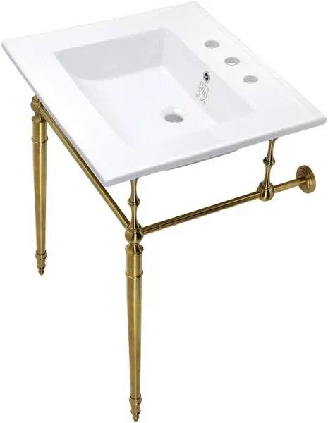 Kingston Brass Edwardian 25-Inch Console Sink with Brass Legs KVPB25227W