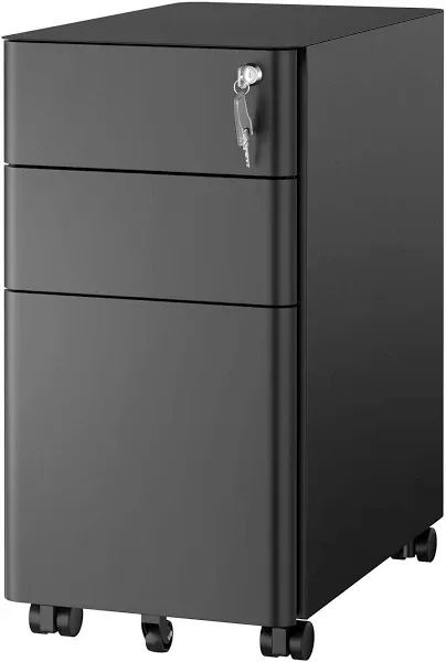 Mount-It! Slim Rolling File Cabinet with 3 Drawers (Black)