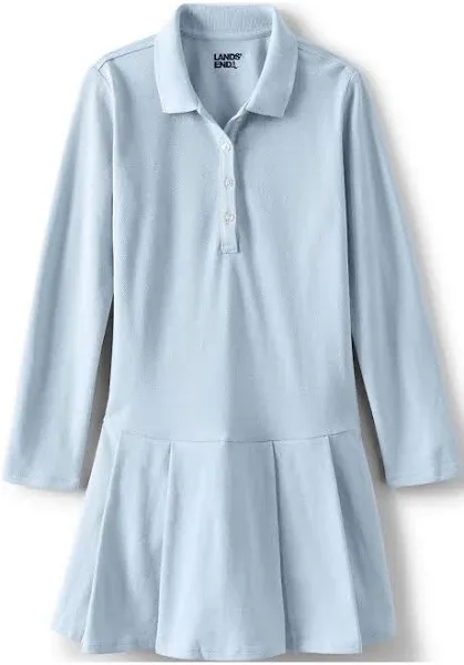 Lands' End Girls' School Uniform Long Sleeve Mesh Pleated Polo Dress