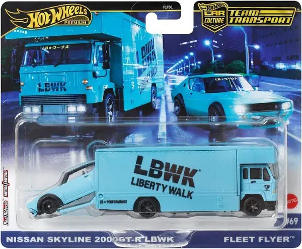 Hot Wheels Team Transport Nissan Skyline 2000GT-R LBWK & Fleet Flyer Diecast Car