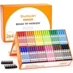 Shuttle Art 264 Pack Washable Markers 12 Assorted Colors Broad Line Conical Tip Large Markers Bulk with A Box Bonus Caps Home